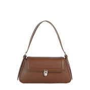 Vegan Leather Push Lock Flap Shoulder Baguette Bag