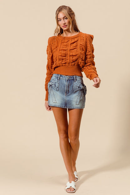 Bow Knot Pocket Denim Mini SKirt