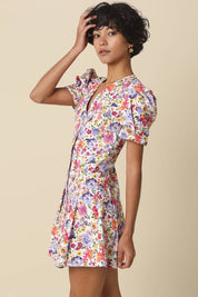 White Floral Puff-Sleeve Dress