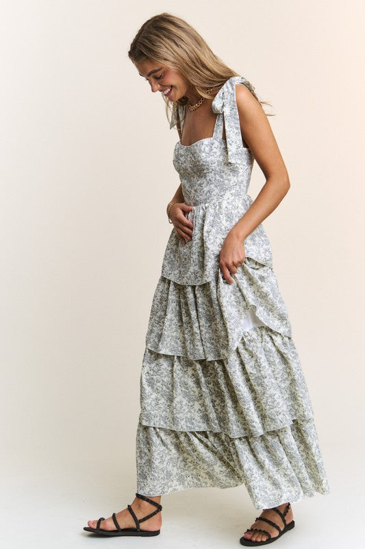 Black Floral Tiered Maxi Dress