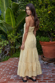 Yellow Strapless Twist Front Midi Dress