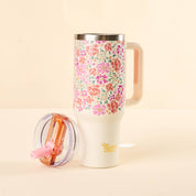 Pink Floral Flip Straw Tumbler