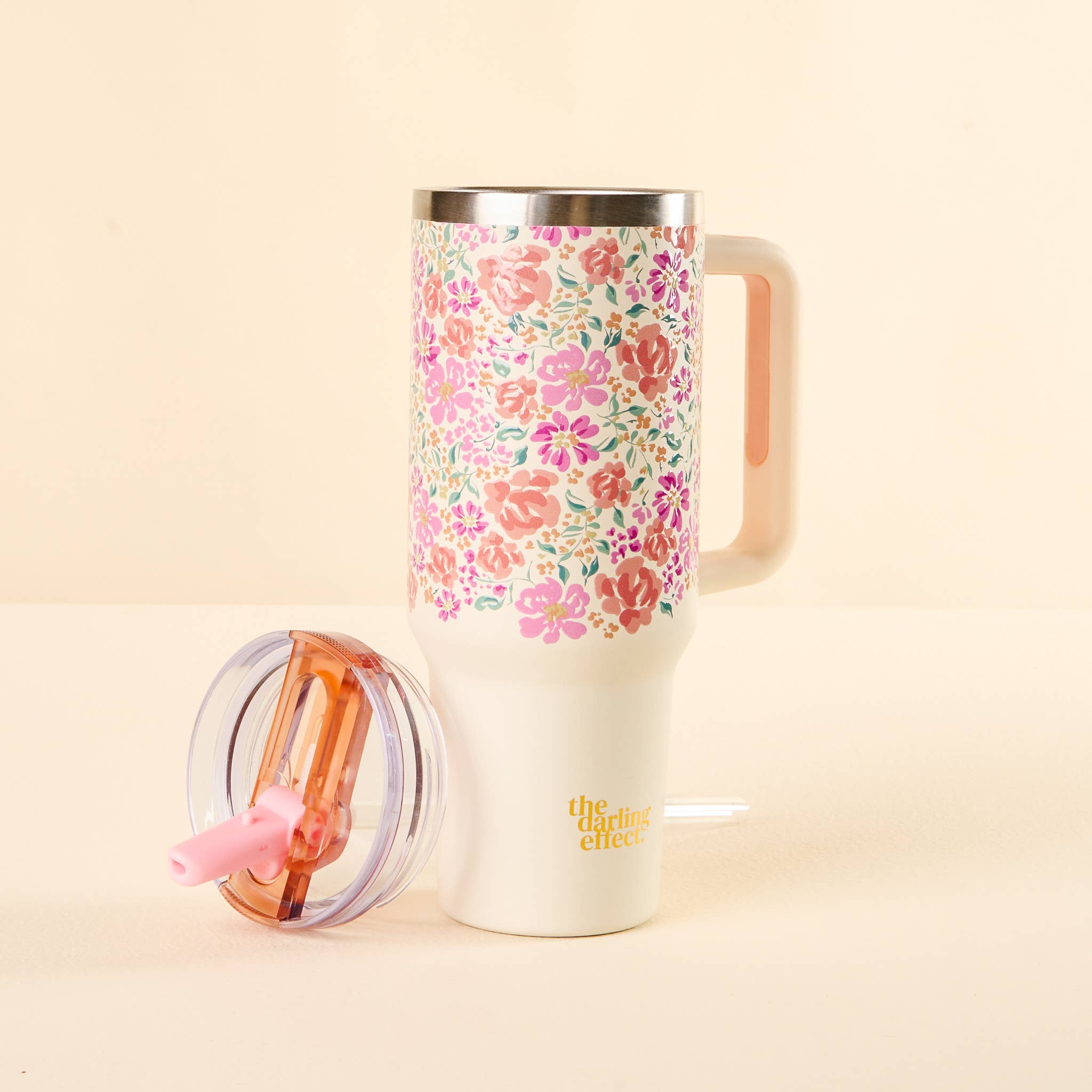 Pink Floral Flip Straw Tumbler