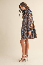 Brown Ruffle Trim Button Down Mini Dress