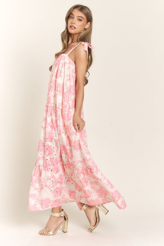 Pink Floral Tie Strap Dress