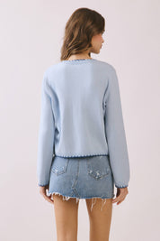 Blue Scalloped Trim Knit Top