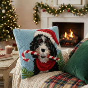 Light Blue Christmas Bernedoodle Hook Pillow