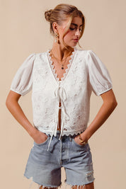 White Scalloped Trim Tie Top