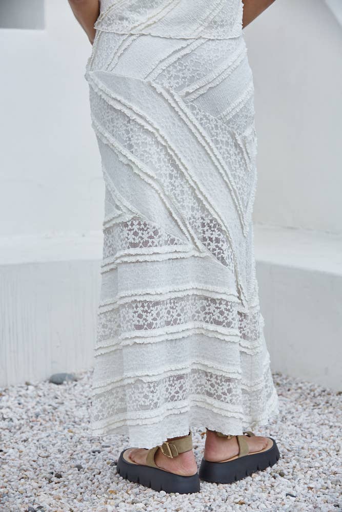 Knit Spandex Lace Midi Skirt