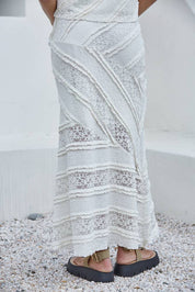 Knit Spandex Lace Midi Skirt