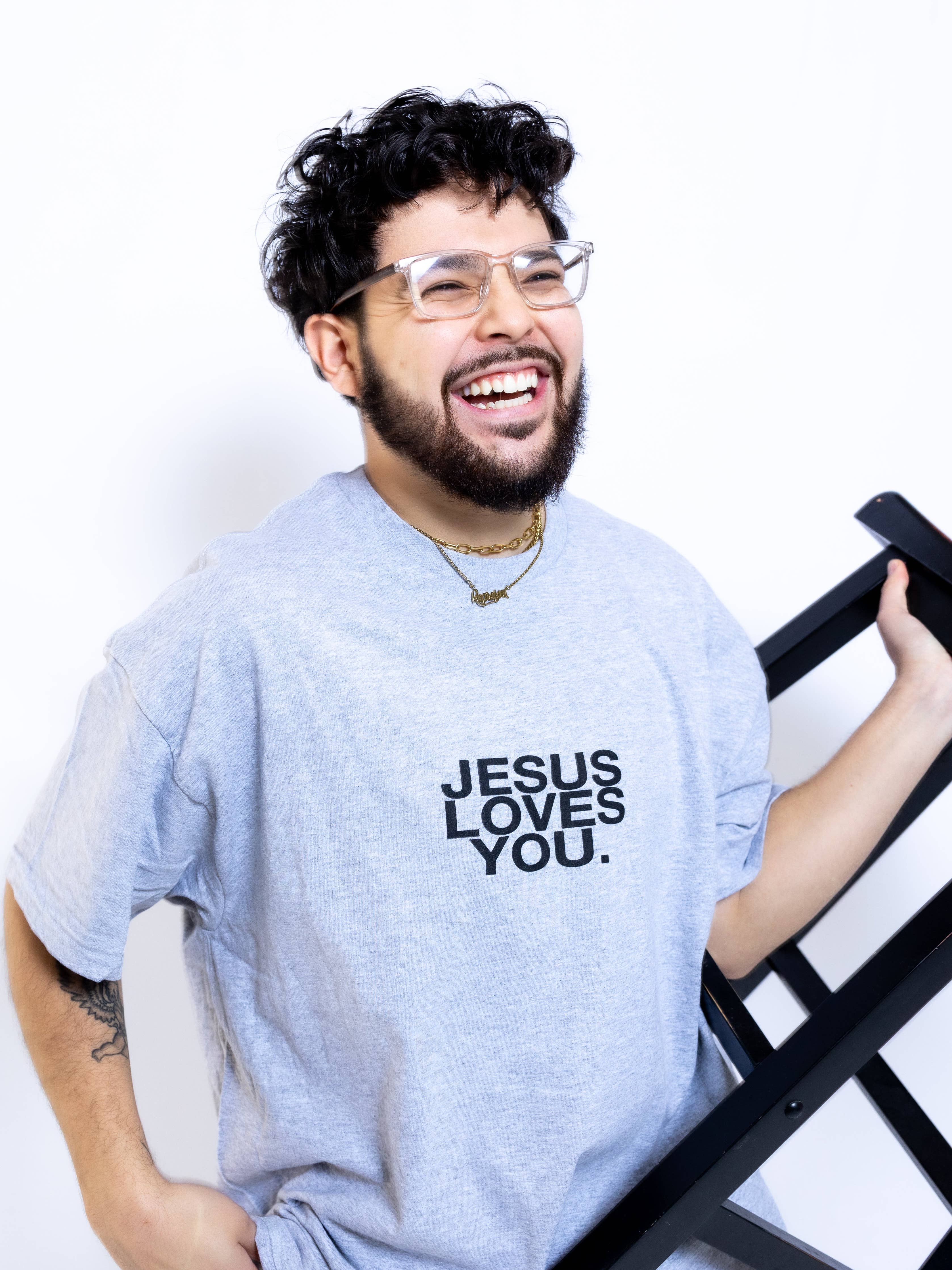 Gray Jesus Loves You Tee