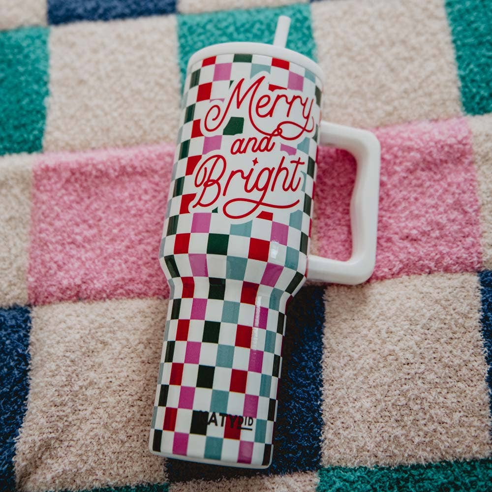 Merry & Bright Checkered Christmas Tumbler Cup — view 3