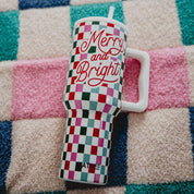 Merry & Bright Checkered Christmas Tumbler Cup — view 3