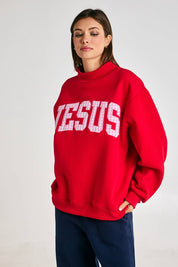 Red & Pink Gingham Jesus Mockneck