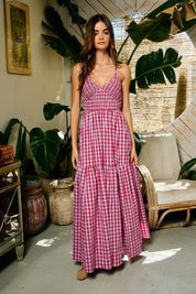 Red Gingham Smocked Maxi Dress