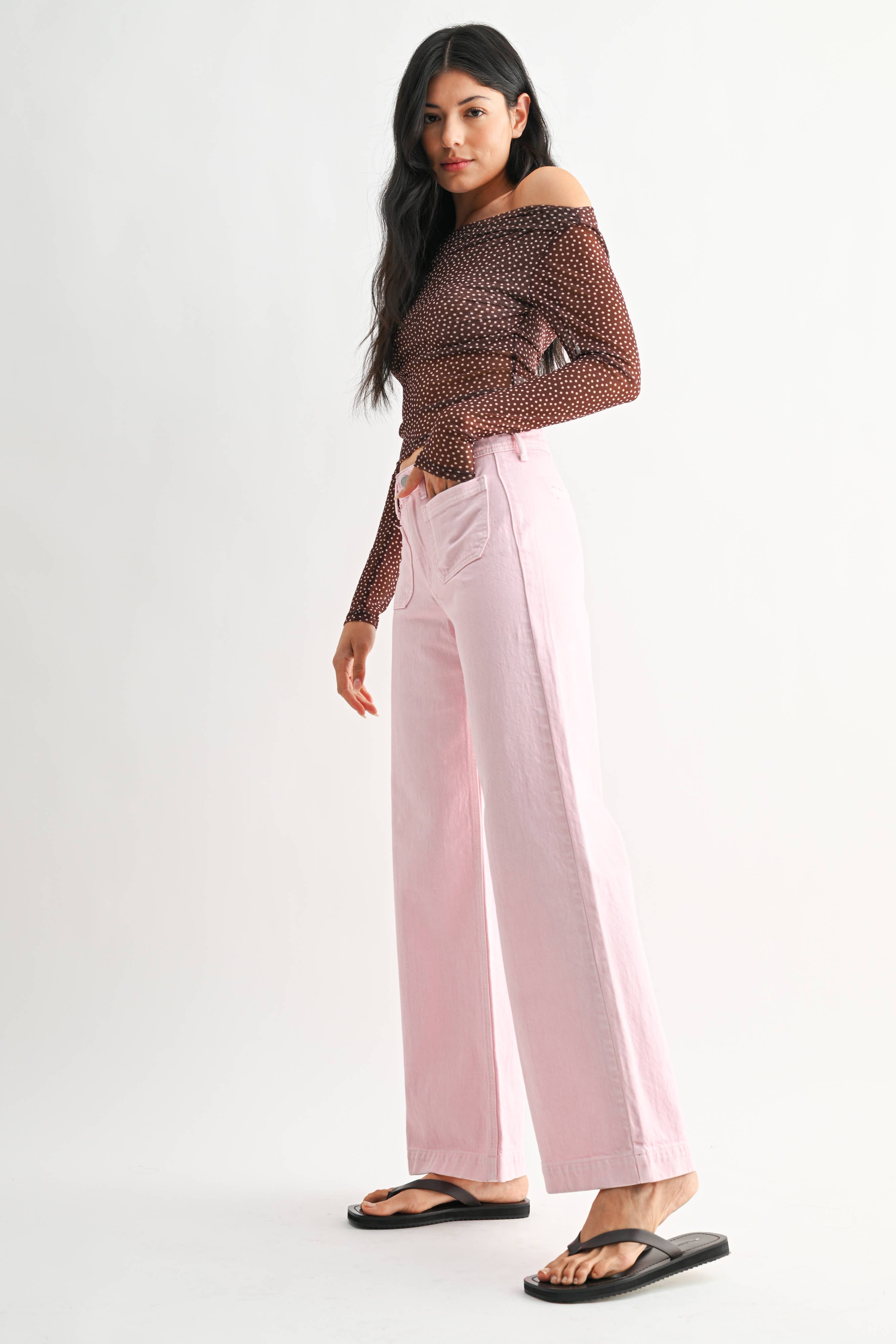 Pink Micro Patch Pocket Wide Leg