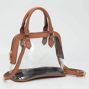Faux Leather Trim Transparent Structured Top Handle Handbag / Crossbody Bag: Clear,Navy