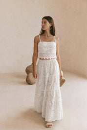 White Embroidered Top And Skirt Set