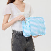 Ruffle Checker Stripe Cosmetic Bag
