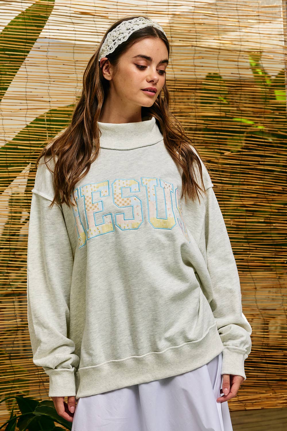 Patchwork Embroidered Jesus Sweatshirt