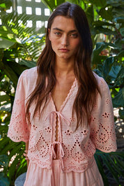 Woven Embroidered V-Neck Top