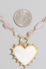 Shell Heart Pendant Stone Bead Chain Necklace