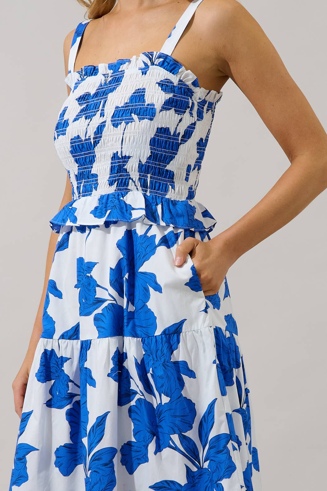 Blue Floral Lindsy Smocked Maxi Dress