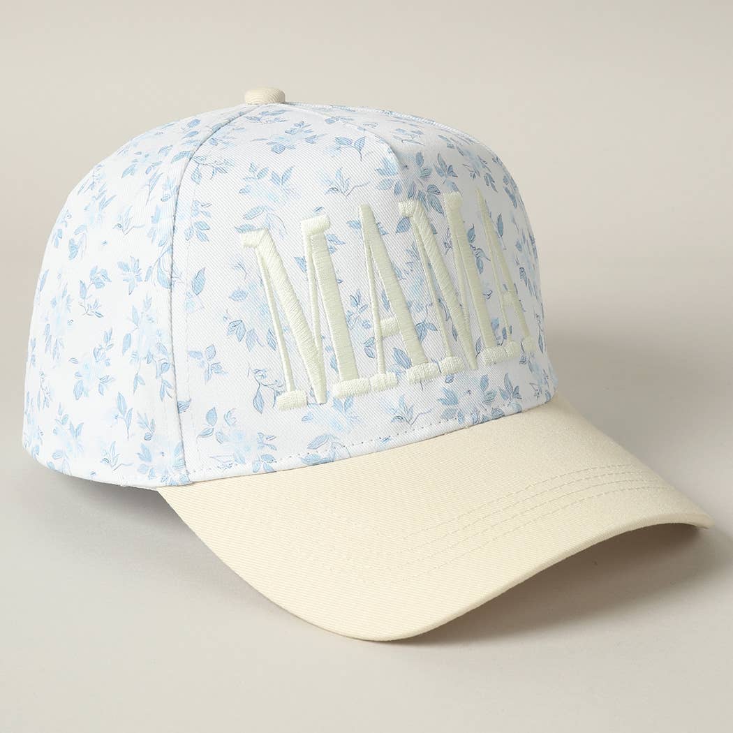 Mama Blue & White Embroidered Flower Hat