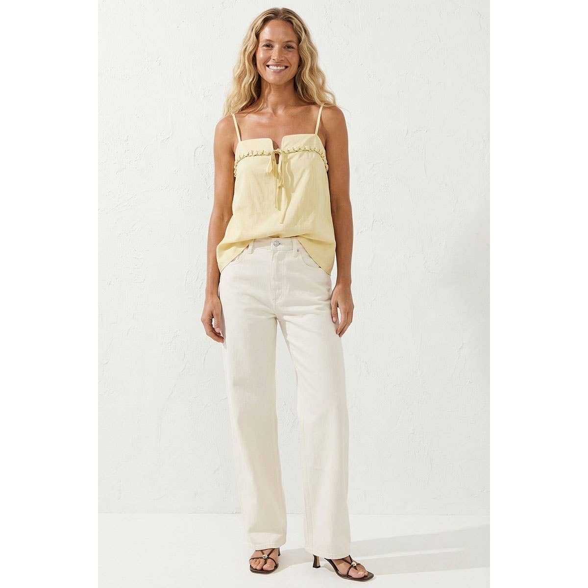 Yellow Knitting Detail Tank Top