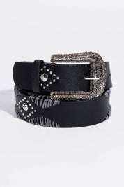 Black Western Floral Etched Vegan Leather Belt