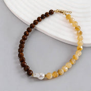 Brown Two-Tone Stone & Pearl Necklace