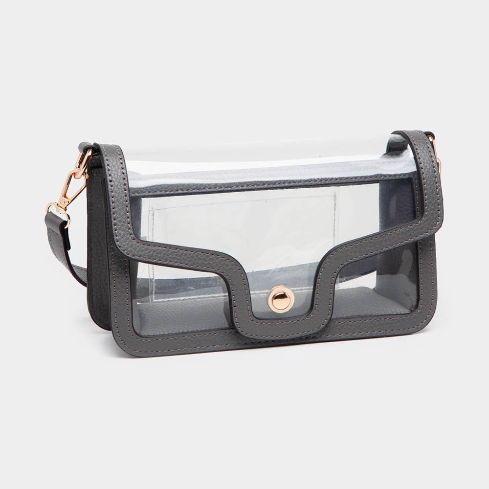 Solid Faux Leather Transparent Rectangle Shoulder Bag: Tan