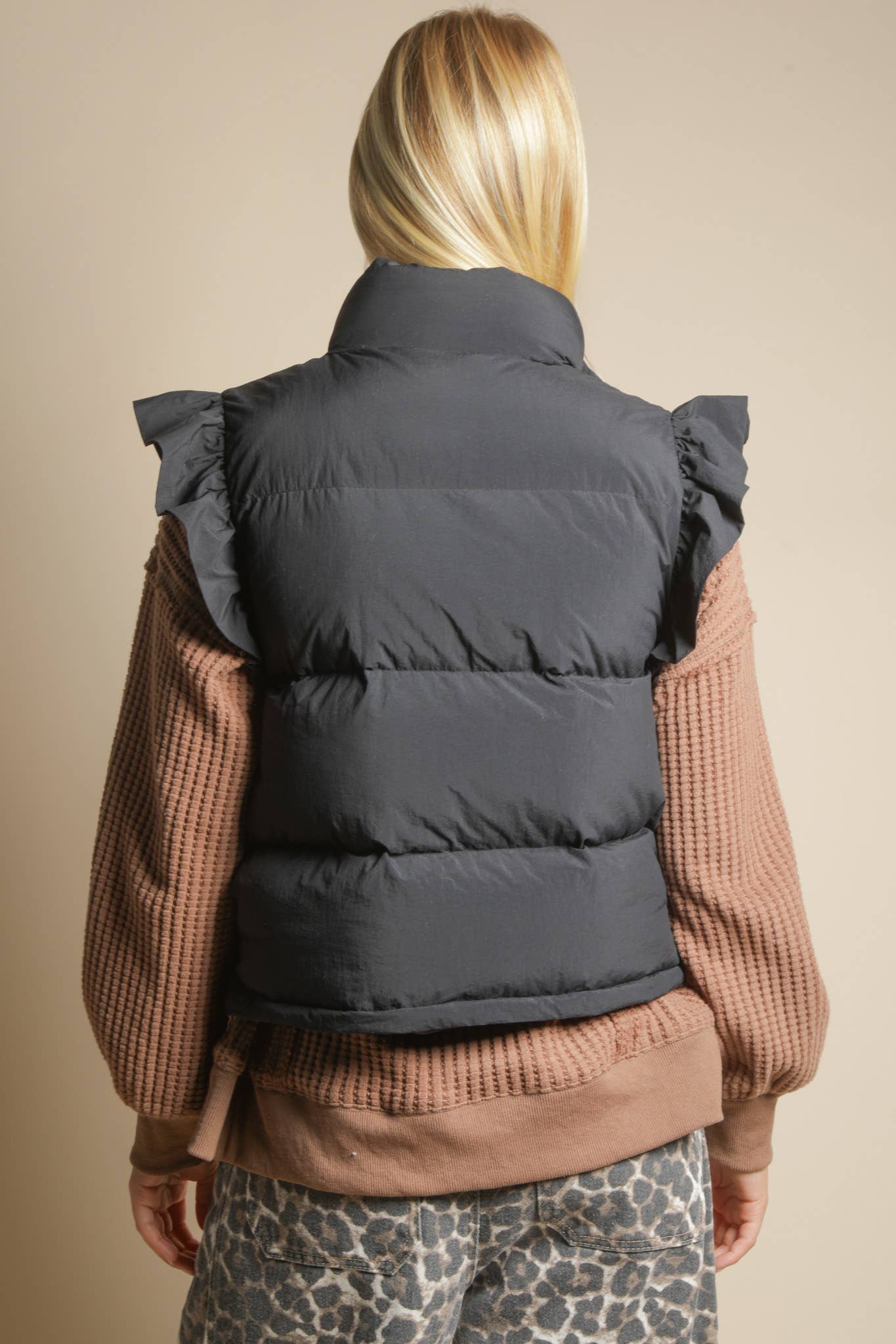 Black Front Bow Puffer Vest