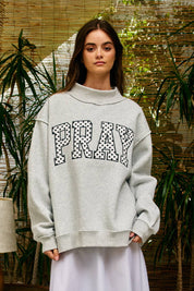 Gray Pray Embroidered Mock Neck
