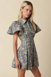 Blue & Gold Floral Mini Dress