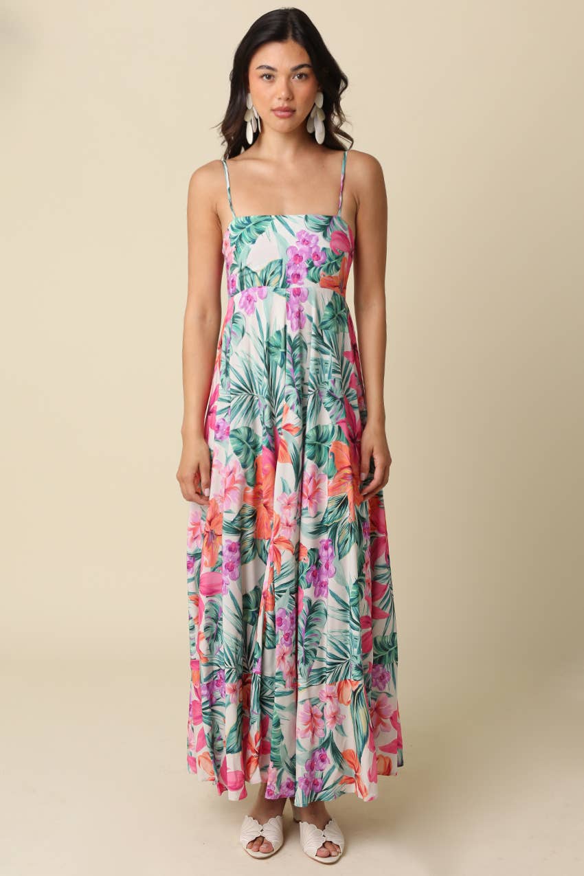 Green Tropical Maxi Dress