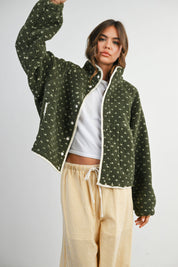 Olive Fleece Puffer Jacket