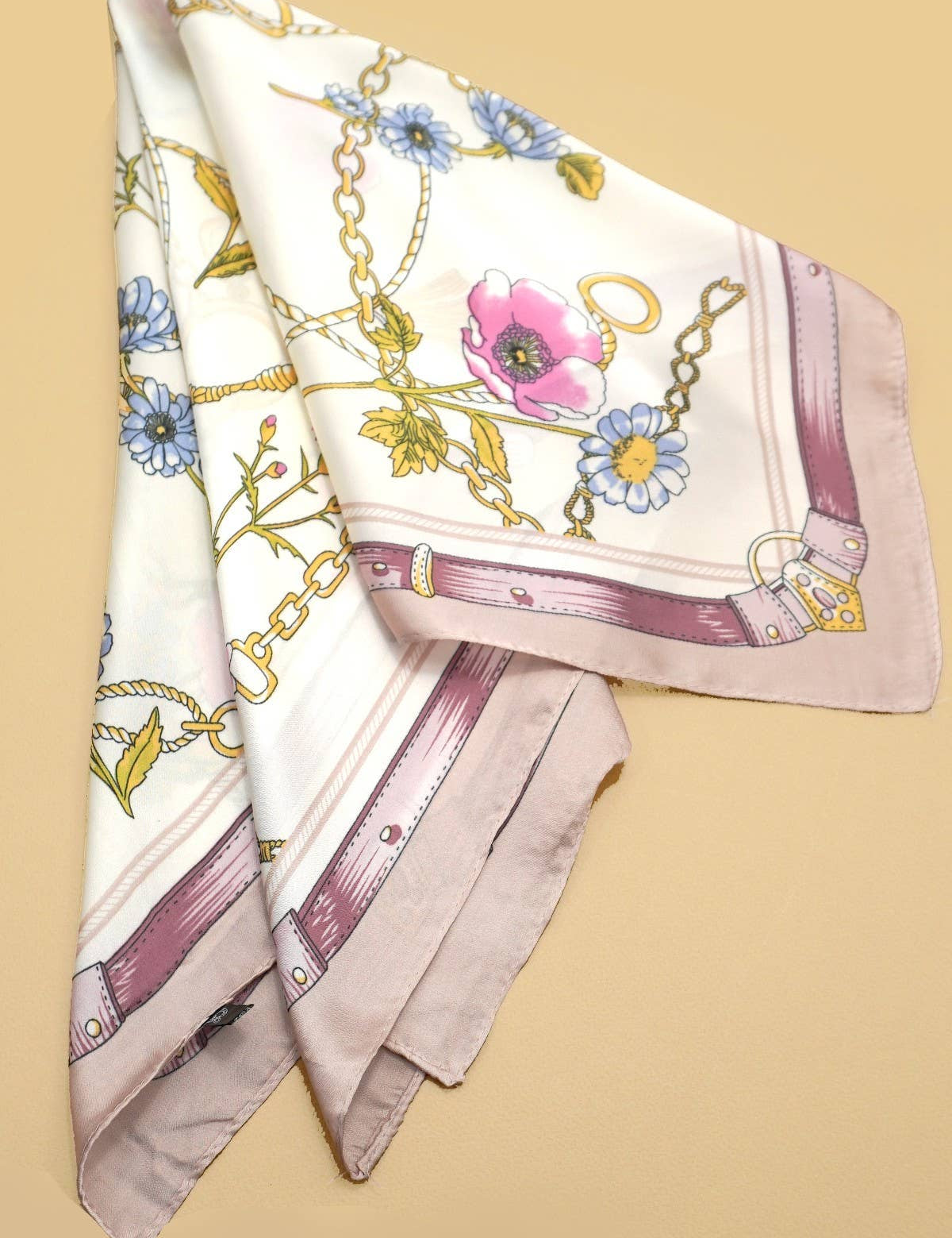 Vintage Floral Print Bandana Scarf showing long 27" width 27"