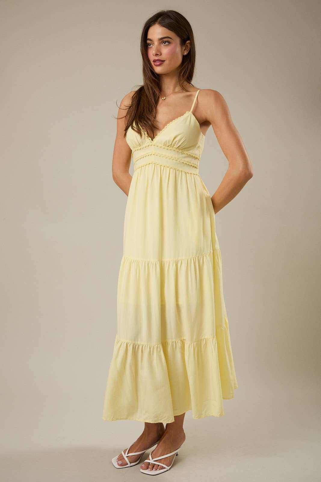Yellow V-Neck Tiered Maxi Dress