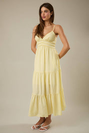 Yellow V-Neck Tiered Maxi Dress