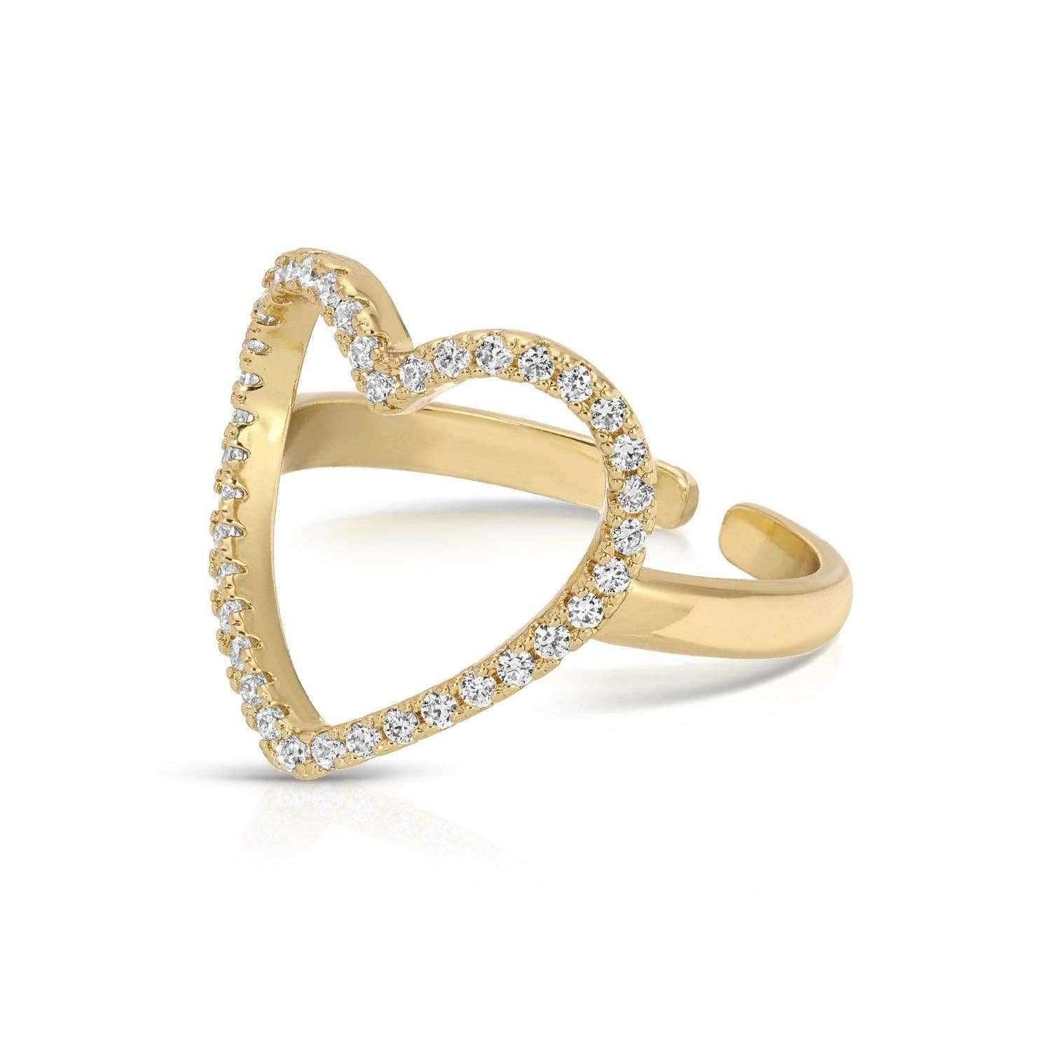 Pavé Heart Adjustable Ring: Gold