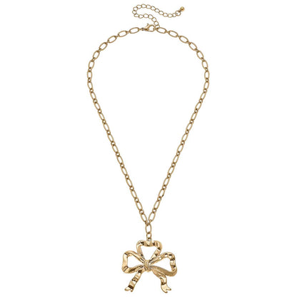 Greyson Bow Pendant Necklace in Worn Gold