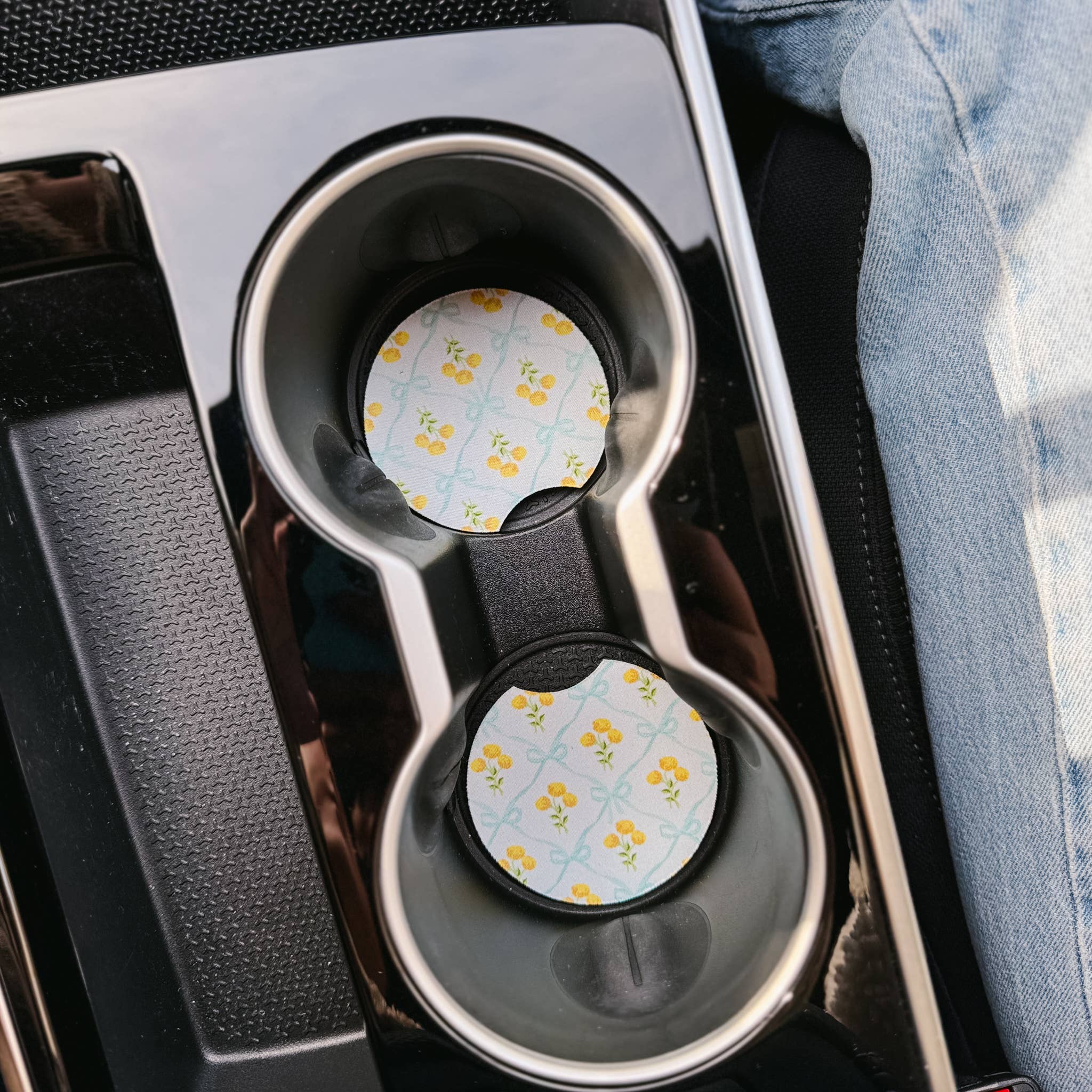Blue & Yellow Floral Car Coasters