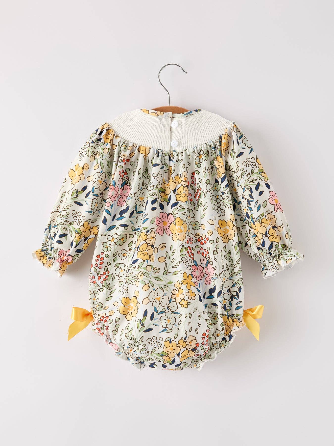 Fall Floral Yellow Bow Baby Romper
