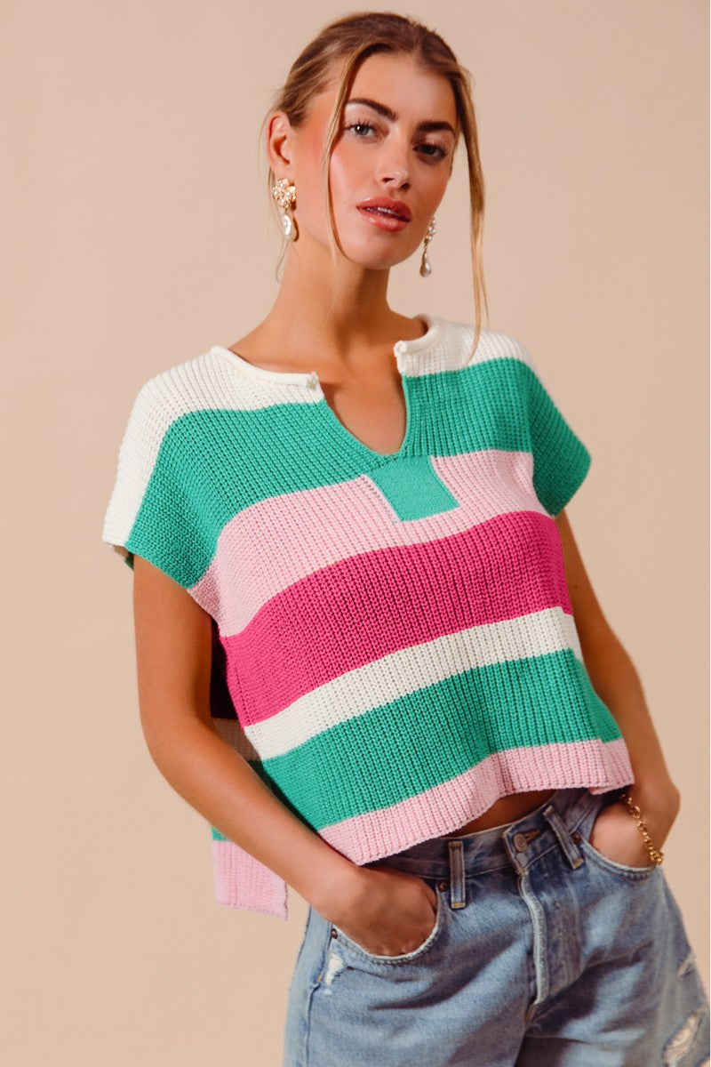 Green Multi Color Stripe Top