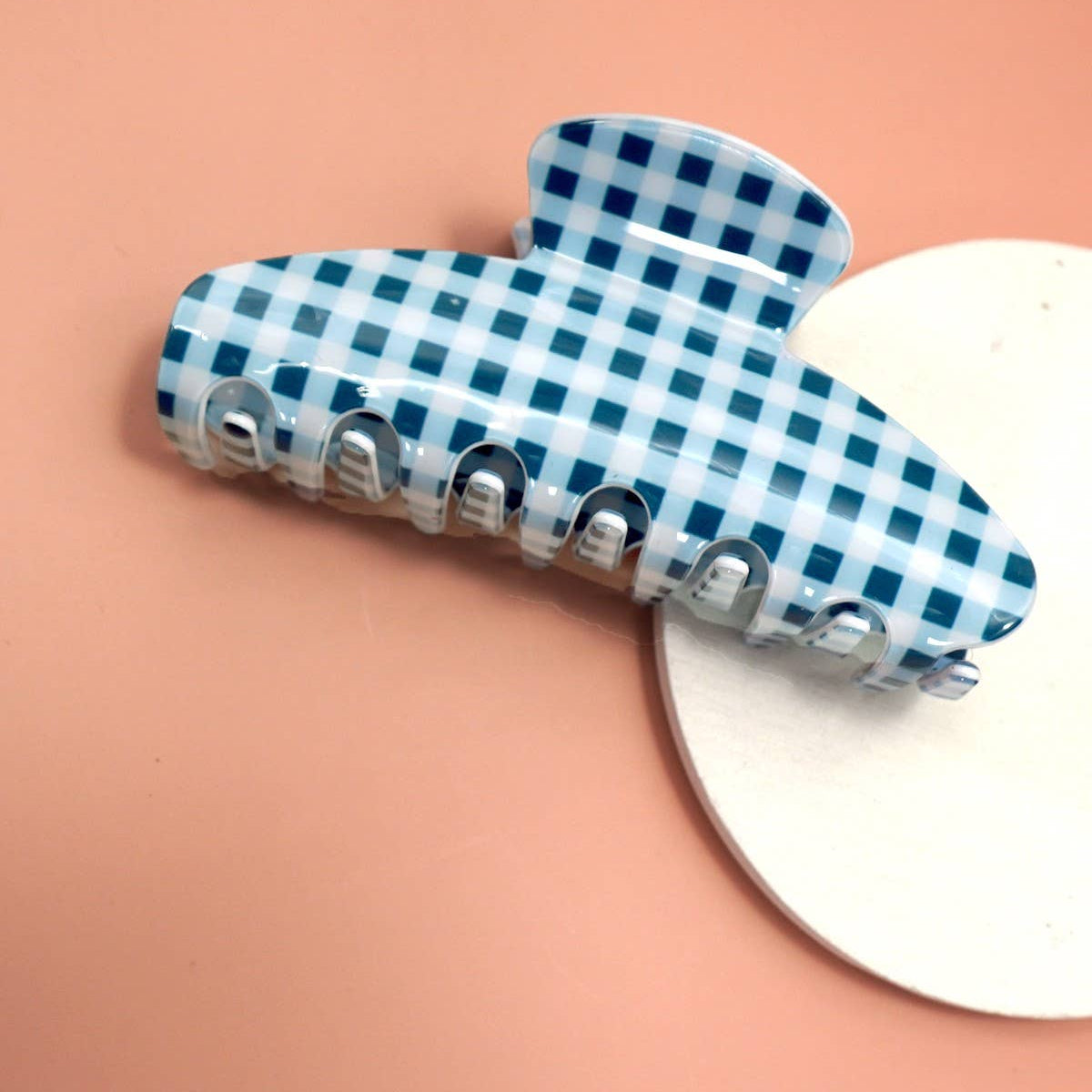 Blue Plaid Oval Claw Clip