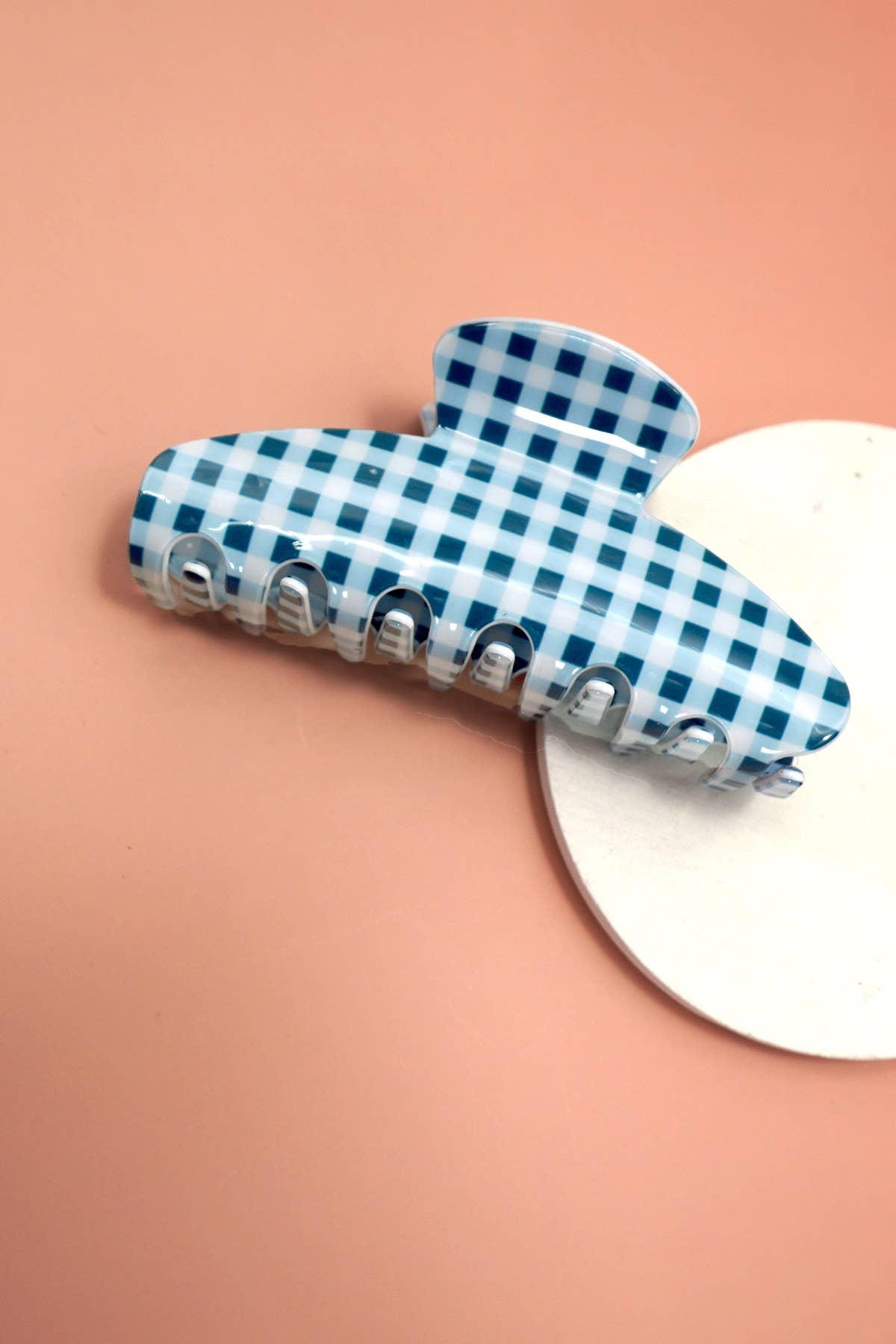Blue Plaid Oval Claw Clip
