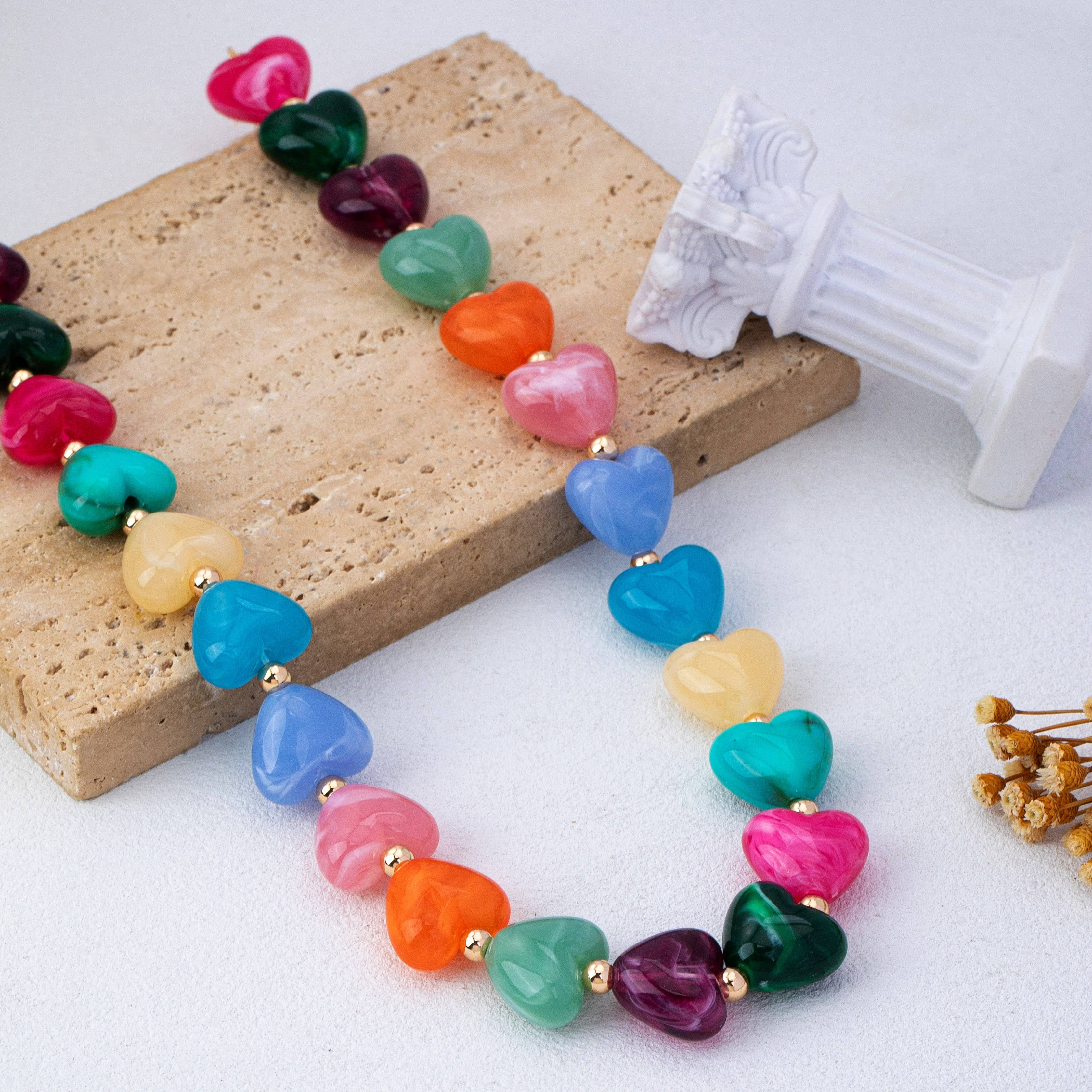 Multi-Color Heart Bead Necklace
