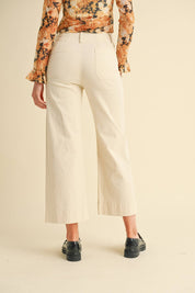 Cream High Waist Cropped Wide Leg Pants