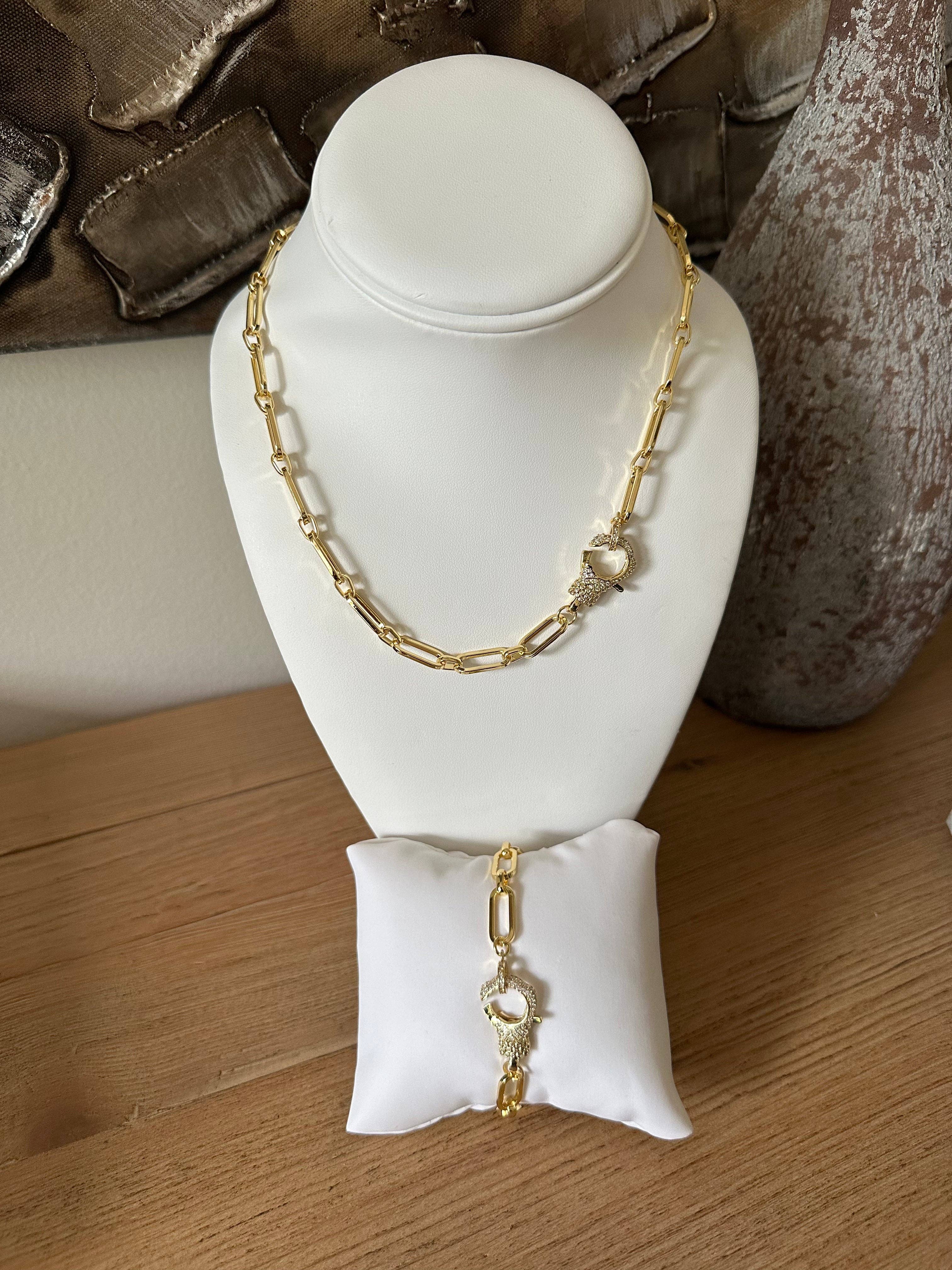Pave Clasp Paperclip Necklace